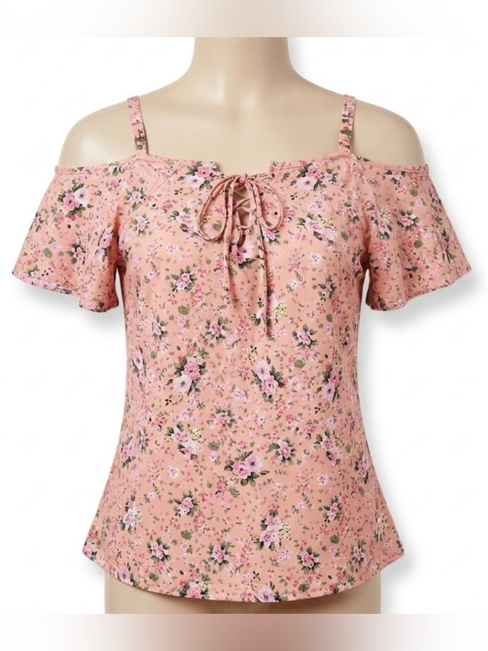 Speed Limit MPH Floral Lace-Up Cold Shoulder Top